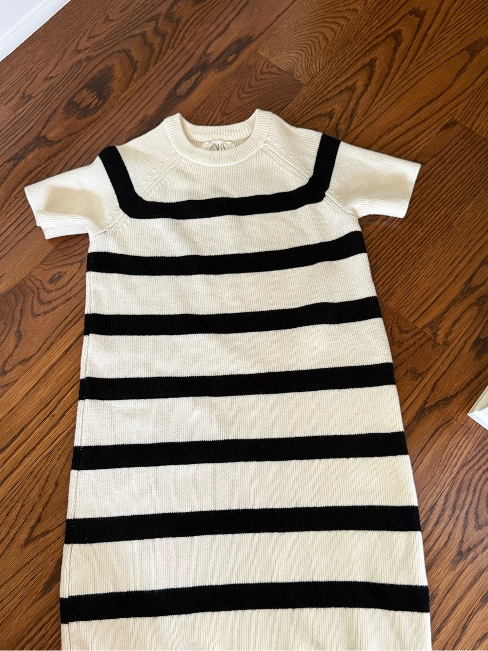 Zara Cream and Black Striped Knit Dress